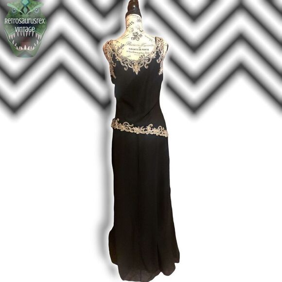 VINTAGE J’Kara 1990’s Beaded Chiffon Special Occasion Glam Gown & Jacket, Size 6 - Picture 5 of 9